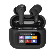 groov e Neo Buds True Wireless Earbuds - Black - with Active Noise Cancelling and Smart Display, Screen, Clear Calls, Touch Control, 22 Hours of