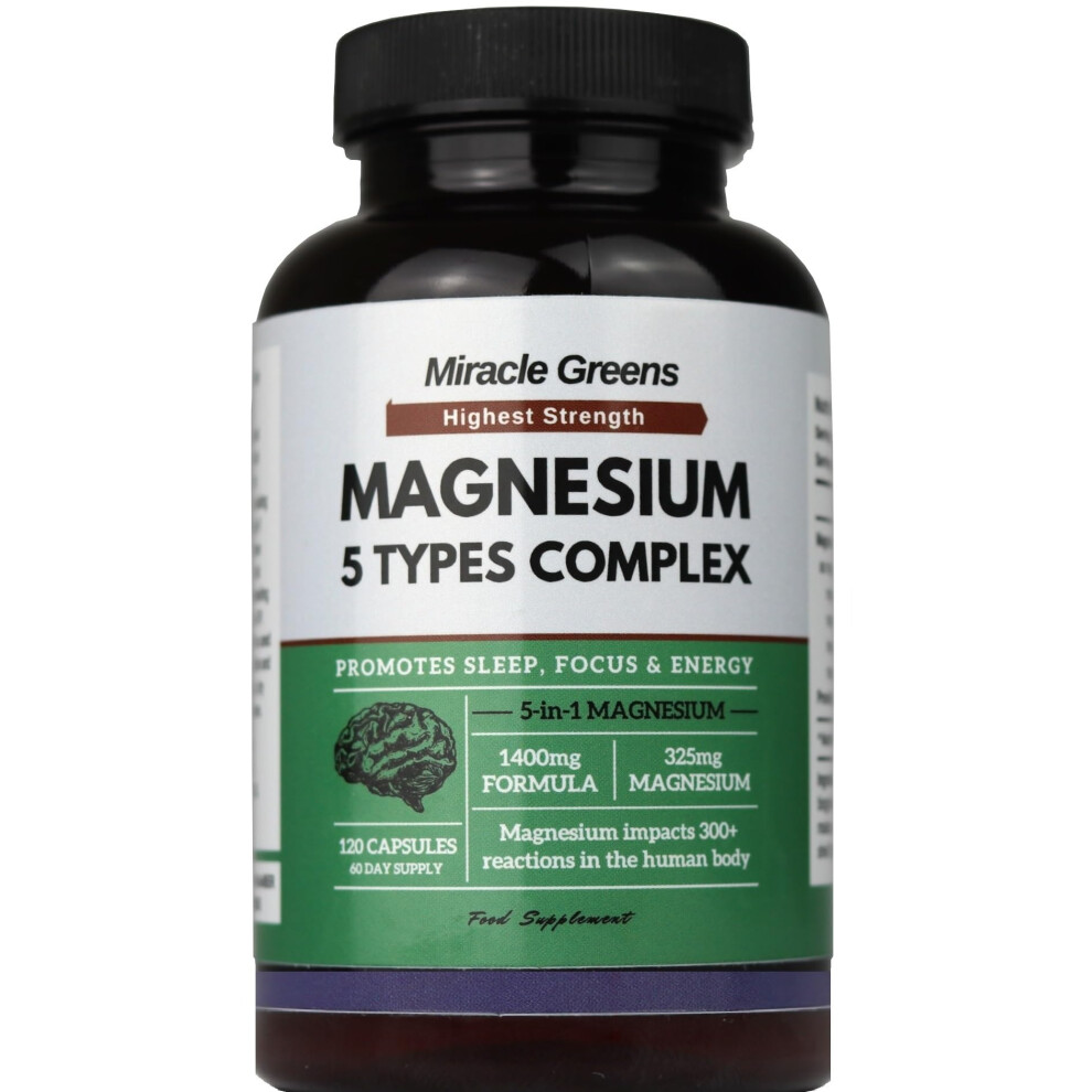 Macro Greens 5 In 1 Magnesium Complex ? Acetate, Bisglycinate, Gluconate, Malate & Taurate ? 1800Mg Formula Providing 325Mg Of Elemental Magnesium ? For Sleep,