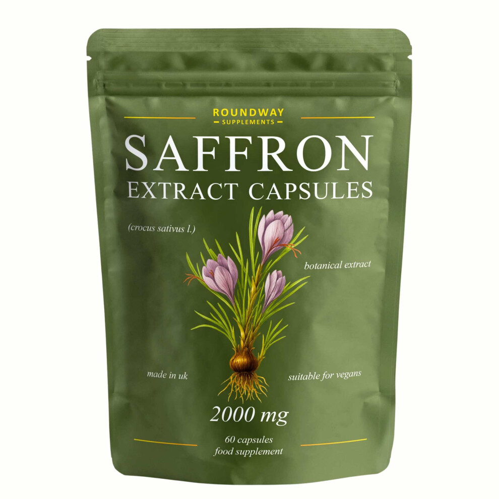 Roundway Supplements Saffron Supplement | 2000Mg High Strength Extract Capsules For Mood Balance & Energy | 60 Capsules, 1 Month Supply | Made In The Uk By Roundway