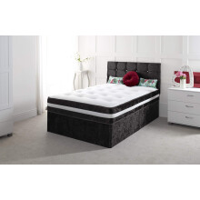 Comfy Deluxe LTD 3FT - SINGLE CRUSHED VELVET DIVAN BED WITH MATCHING MATTRESS AND HEADBOARD STORAGE AVAILABLE (3FT - 0 DRAW, BLACK)