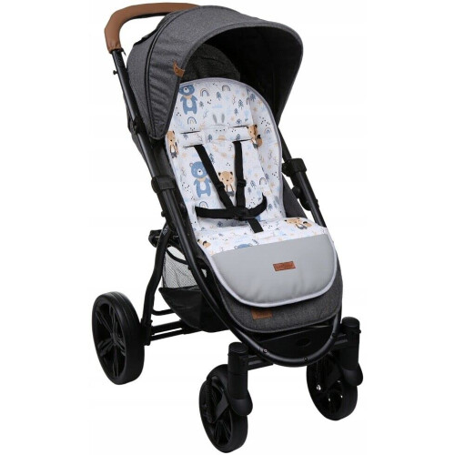 Universal Double Sided Pram Seat Liner Pushchair Buggy Graphite/Forest Friends 1