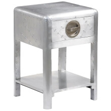 vidaXL Vintage Style Aviator End Table ? Solid Wood and Polished Aluminium Panels, Storage Drawer and Shelf, Compact Furniture for Living Room, Lounge