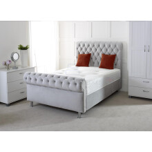 Comfy Deluxe LTD PLUSH OR CRUSHED VELVET CHESTERFIELD DESIGN SLEIGH BED WITH ROLLED UP MEMORY FOAM MATTRESS!!! (GREY - CRUSHED, 4FT6 - DOUBLE)