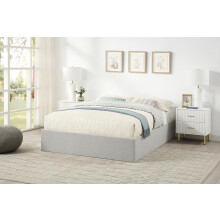 Home Treats Ottoman Bed Frame | Small Double Platform Bed With Mattress | Grey Linen Storage Bed (Pocket Sprung Mattress, Small Double)