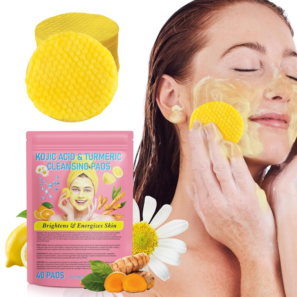 Turmeric Cleansing Pads 40PCS  Gentle Facial Exfoliating for Sensitive Skin and Daily Makeup Removal