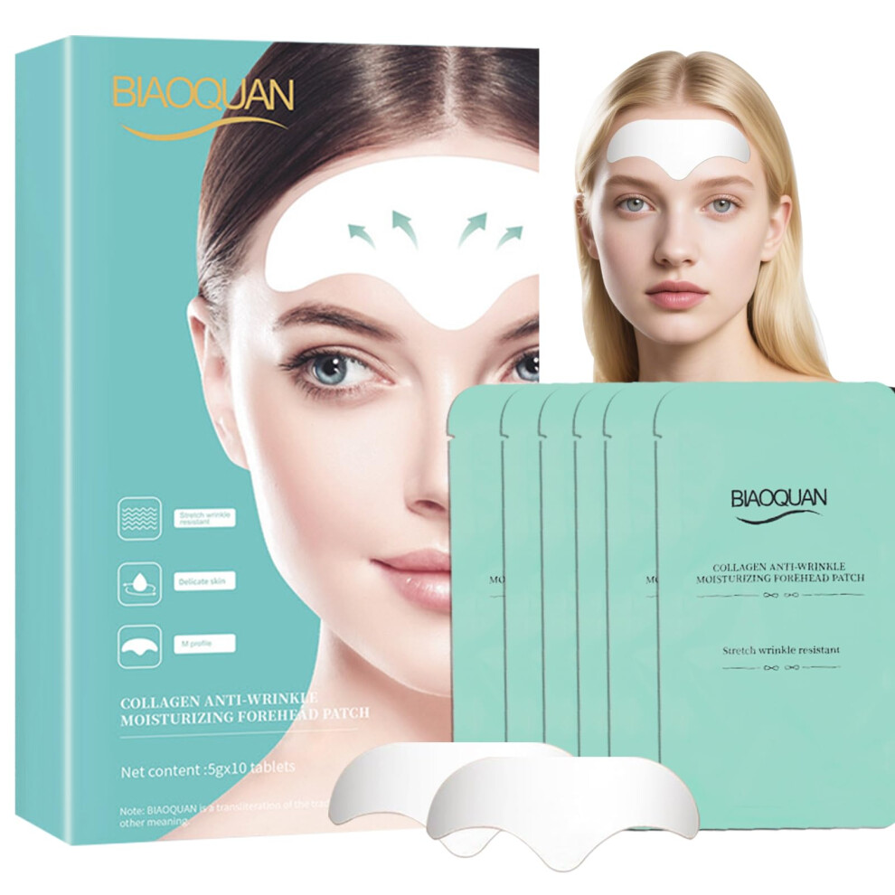 Forehead Wrinkle Patches with Collagen and Vitamin E, Reusable AntiWrinkle Forehead Pads 10Pcs