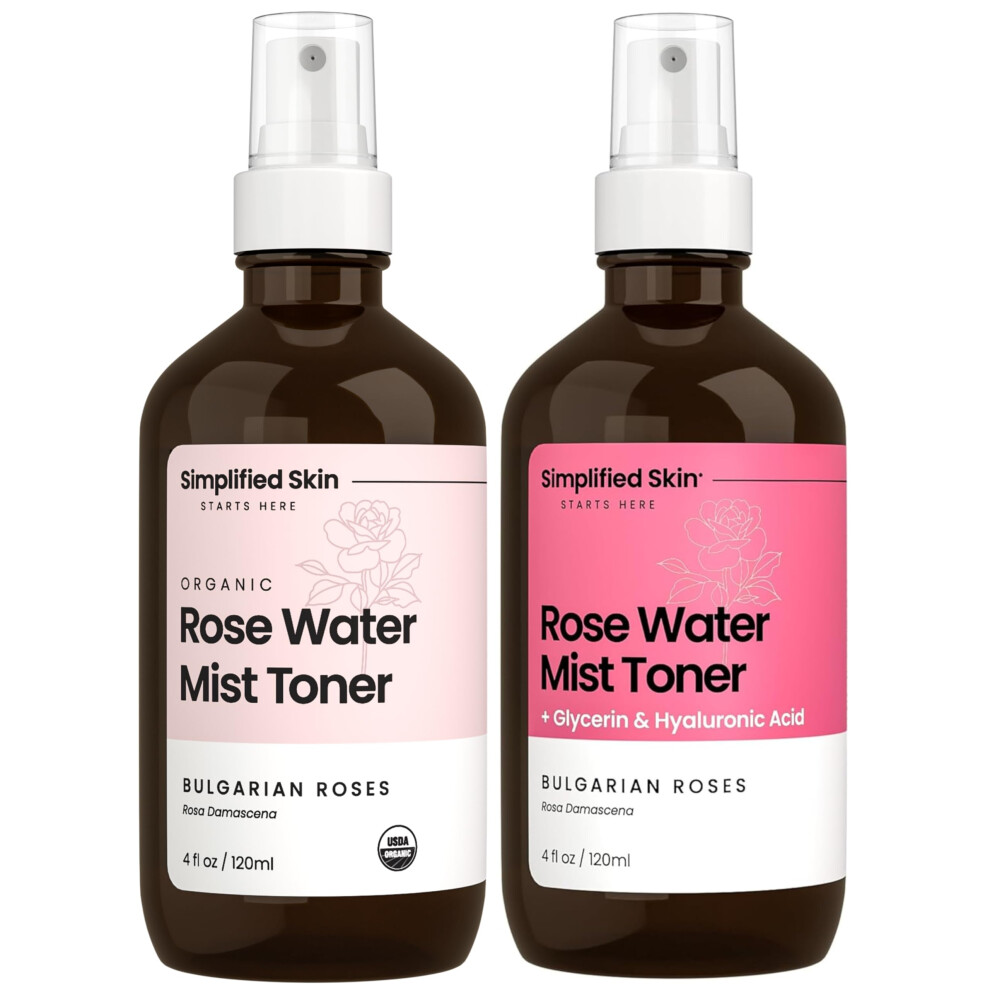 Rose Water Face Mist with Glycerin Duo, Alcohol Hydrating Facial Spray for Face and Hair