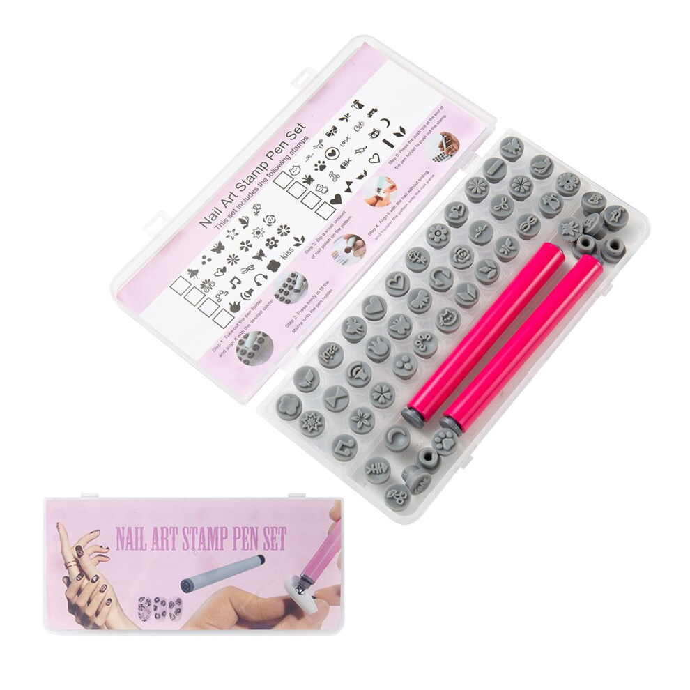 Nail Stamp Pen with 48 Replaceable Heads and SmudgeResistant Silicone Tip for Salon and Home