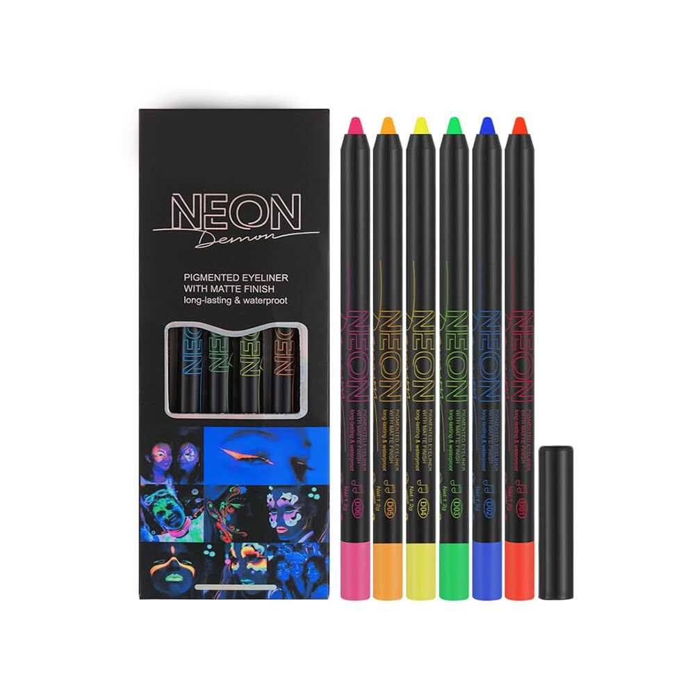 Neon Eyeliner Set 6 Colors Waterproof SweatResistant Rainbow Glow Long Lasting Makeup Pens