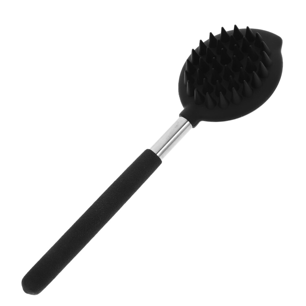 Silicone Bath Brush with Long Ergonomic Handle for Gentle Skin Exfoliation and DualSided Scrubbing Black