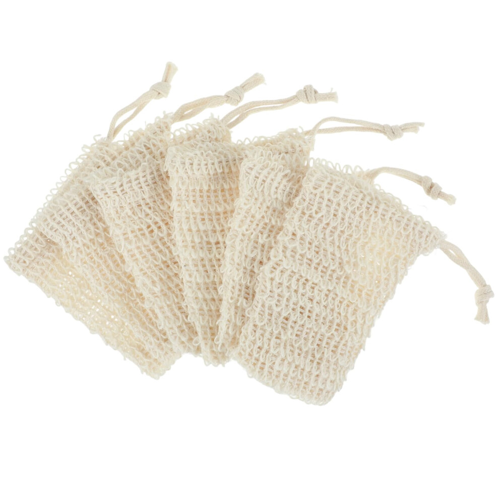Beige 6Pcs Exfoliating Soap Saver Bag Natural Sisal Pouch With Drawstring For Shower And Travel