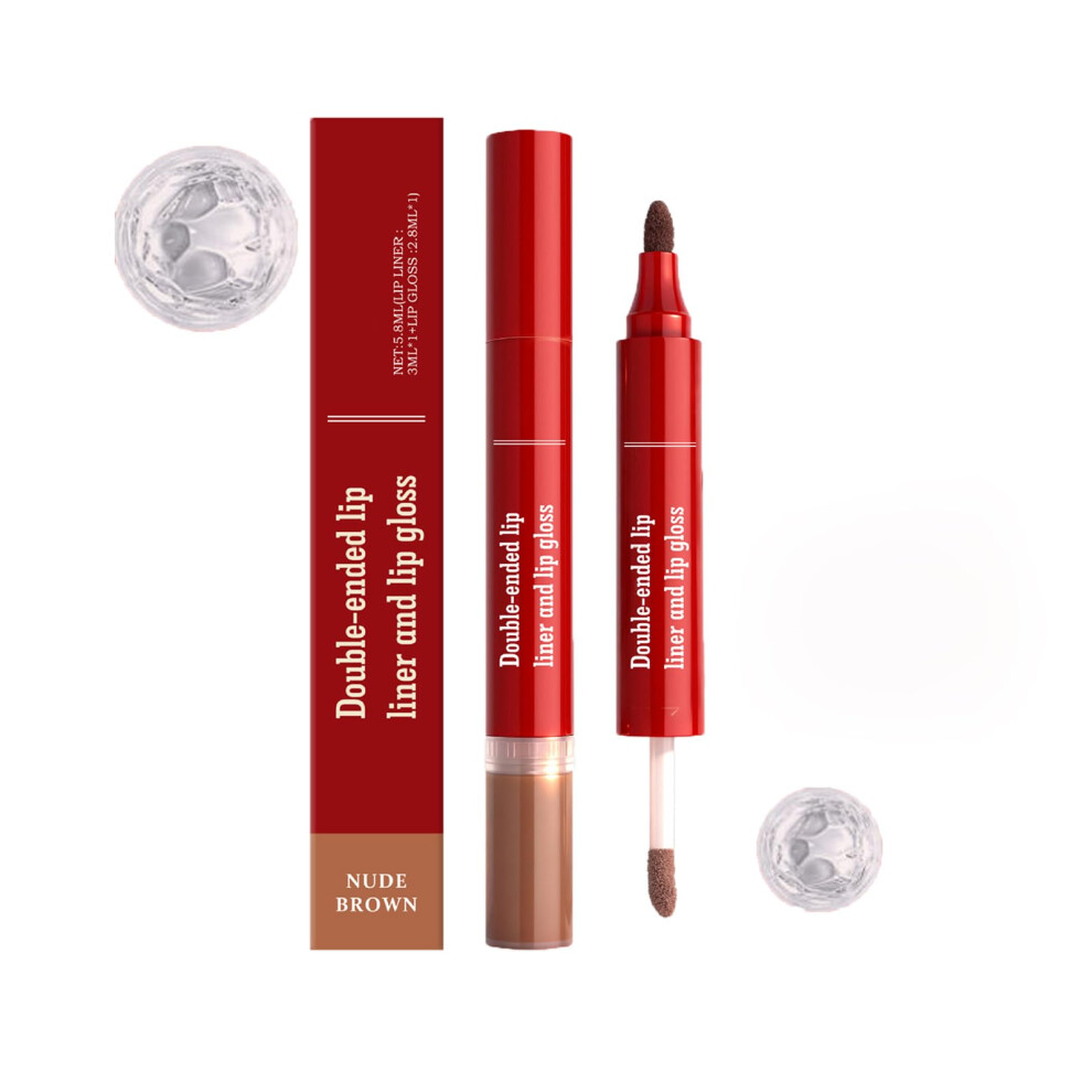 Nude Lip Gloss and Liner Duo, 2 in 1 Long Lasting Waterproof, Moisturizing Smudge Resistant