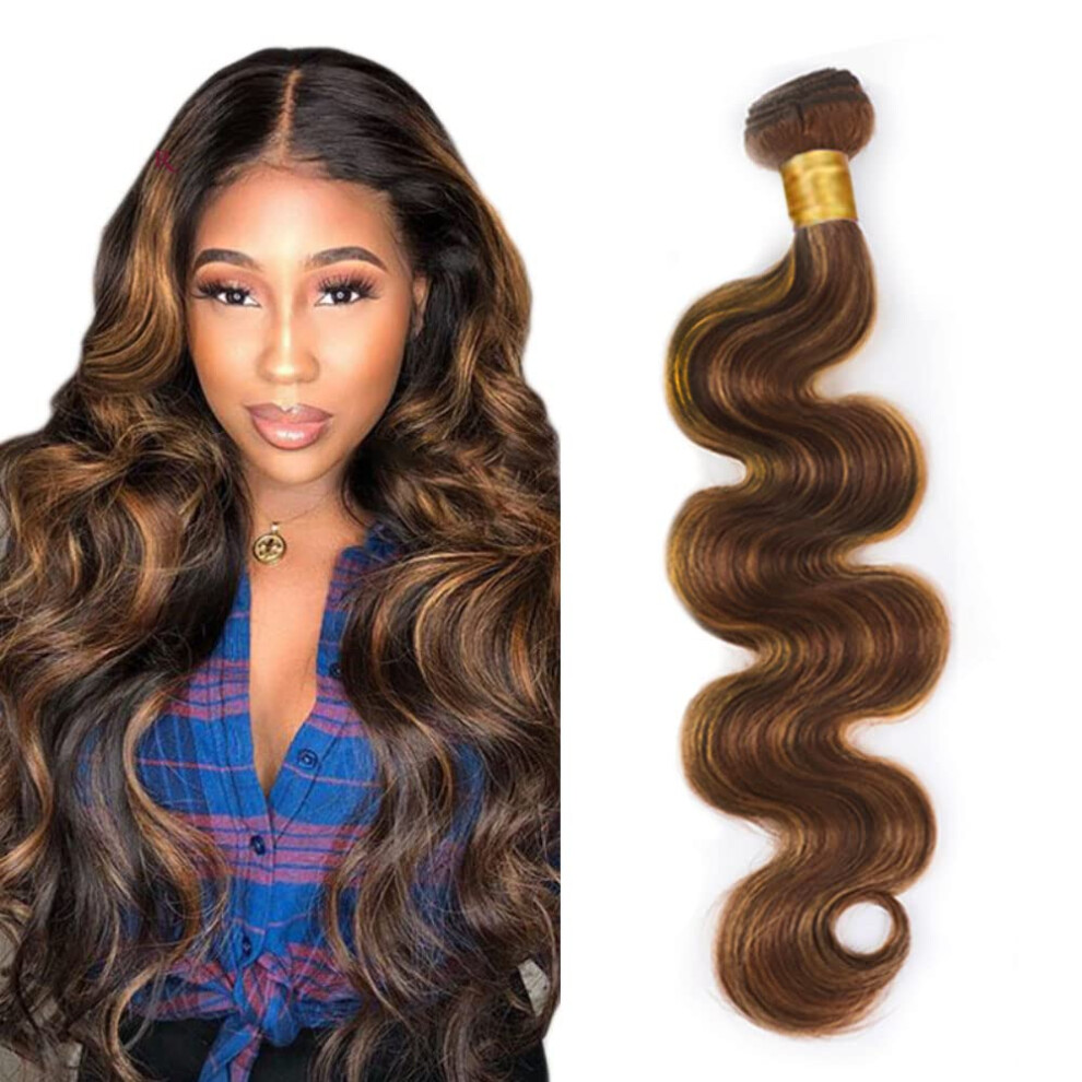 Unisex 12 Inch P4/30 Highlight Brazilian Body Wave Human Hair Extensions Double Weft Virgin Bundle