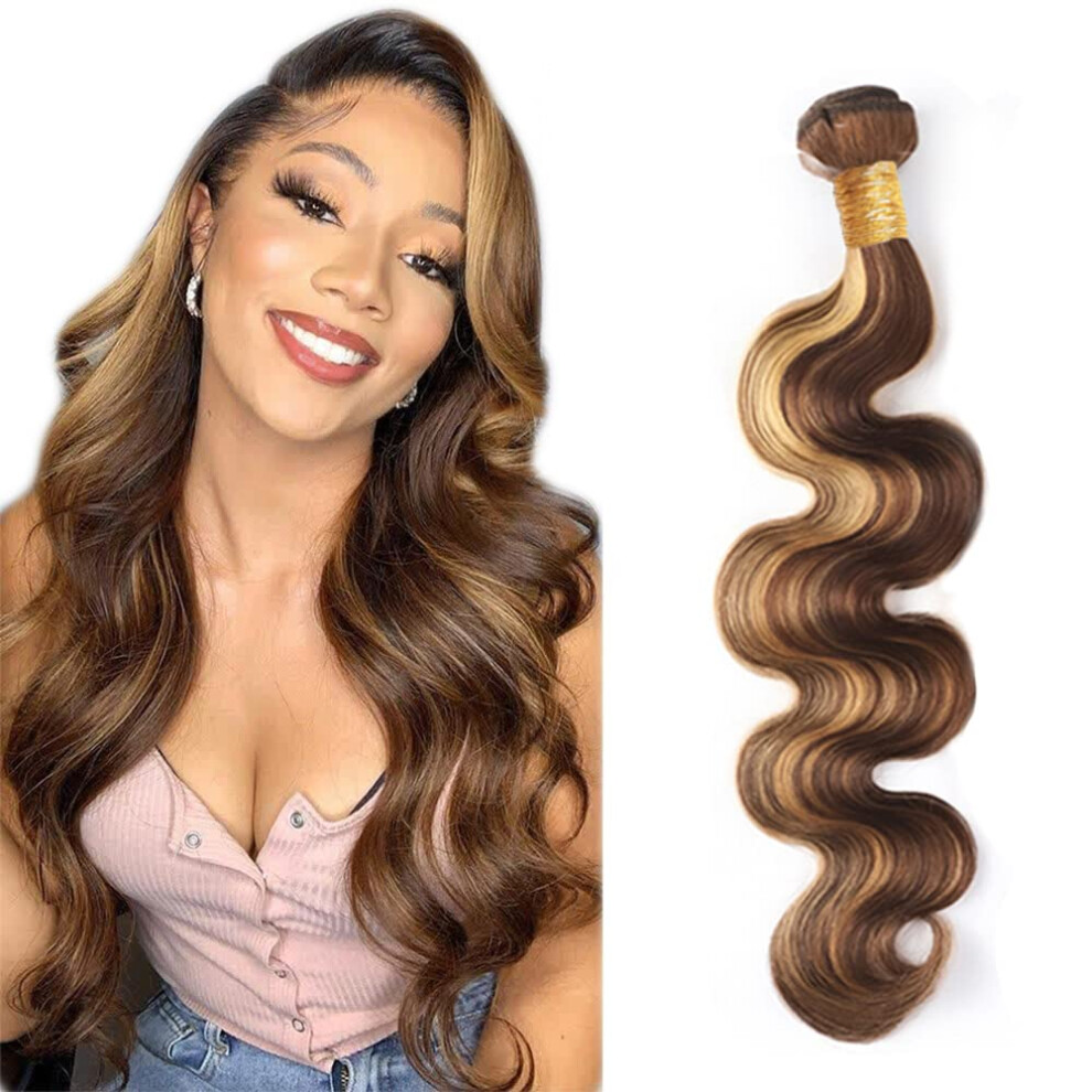 Unisex Brazilian Body Wave Hair P4/27 Highlight Honey Blonde Human Hair Extensions 20 Inch Double Weft