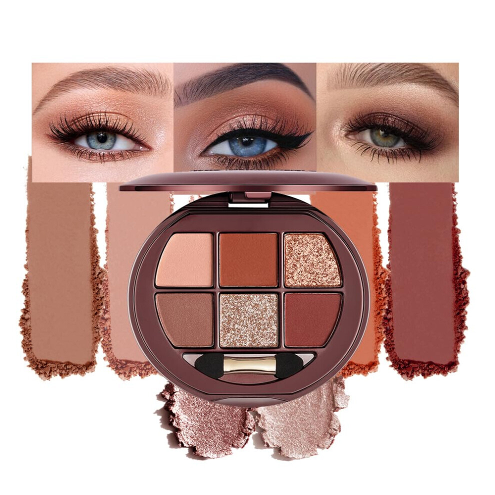 6 Color Neutral Eyeshadow Palette Matte and Shimmer,  Pigmented Shades for Everyday and Travel
