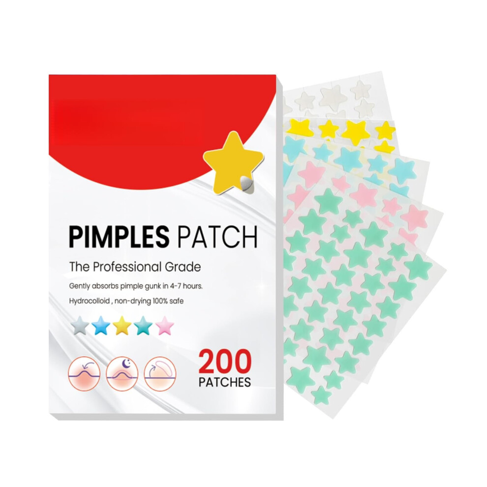 Hydrocolloid Acne Patches with Cute Star Design for Face, Absorbing Blemishes Overnight, 200 Count