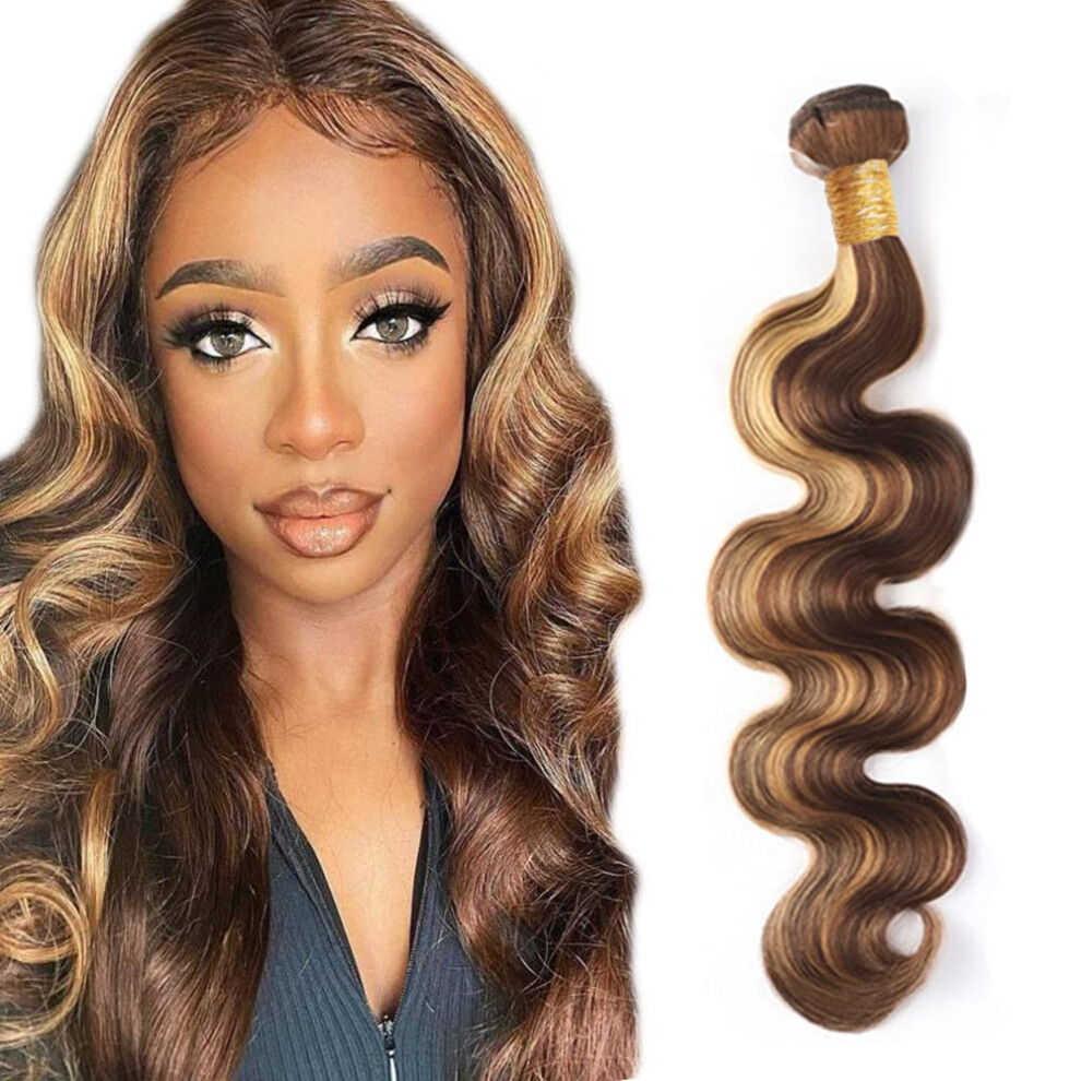 P4/27 Highlight Brazilian Body Wave Human Hair Bundles 24 Inch Natural Double Weft Extensions