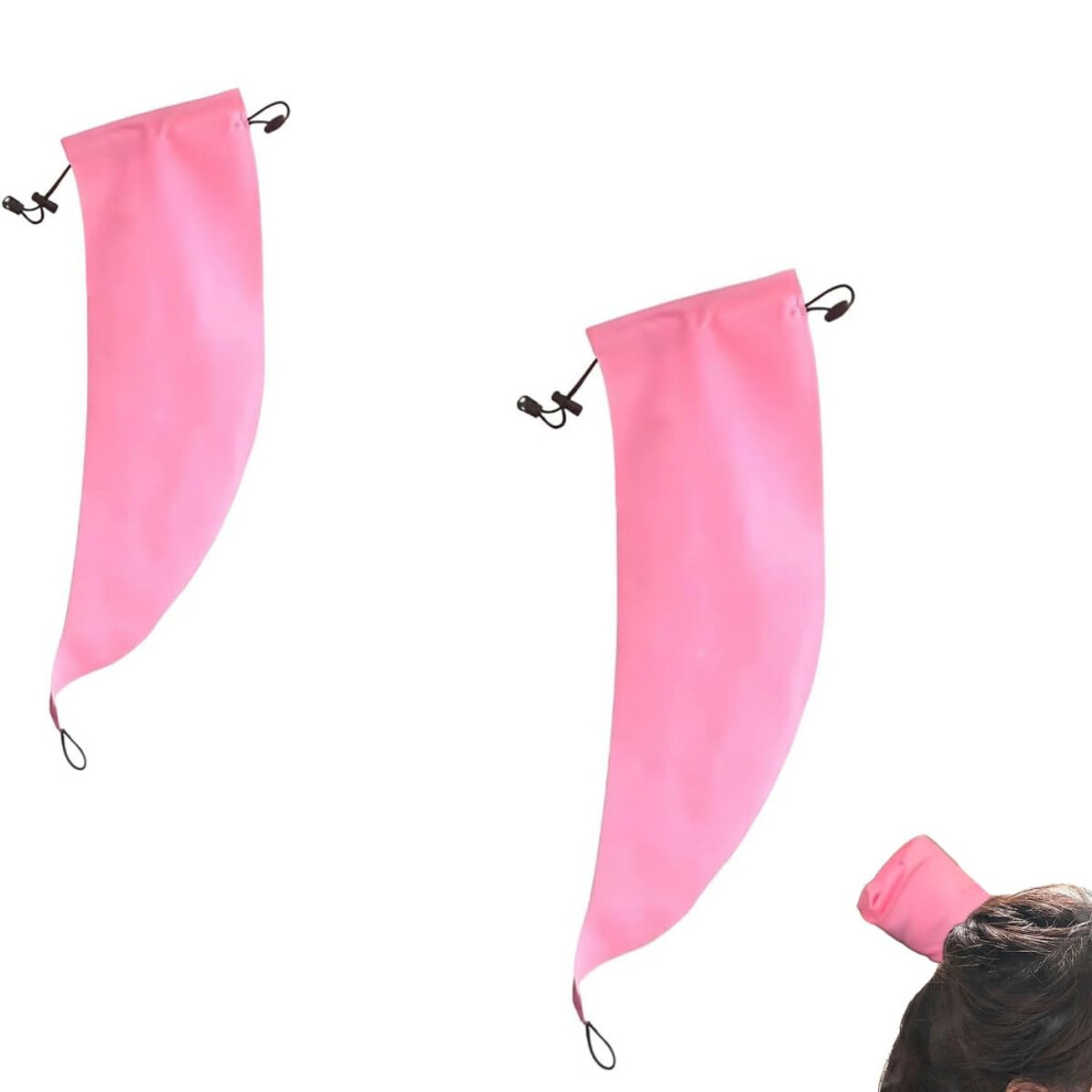 Shower Cap for Long Hair Women, Waterproof Hair Cap with Adjustable Ponytail, Reusable for Locs, Braids, Pink 2pcs