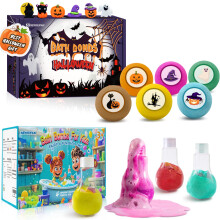 Halloween Bath Bombs Gift Set with Surprise Toys, Rainbow Fizz, Individually Wrapped for Kids