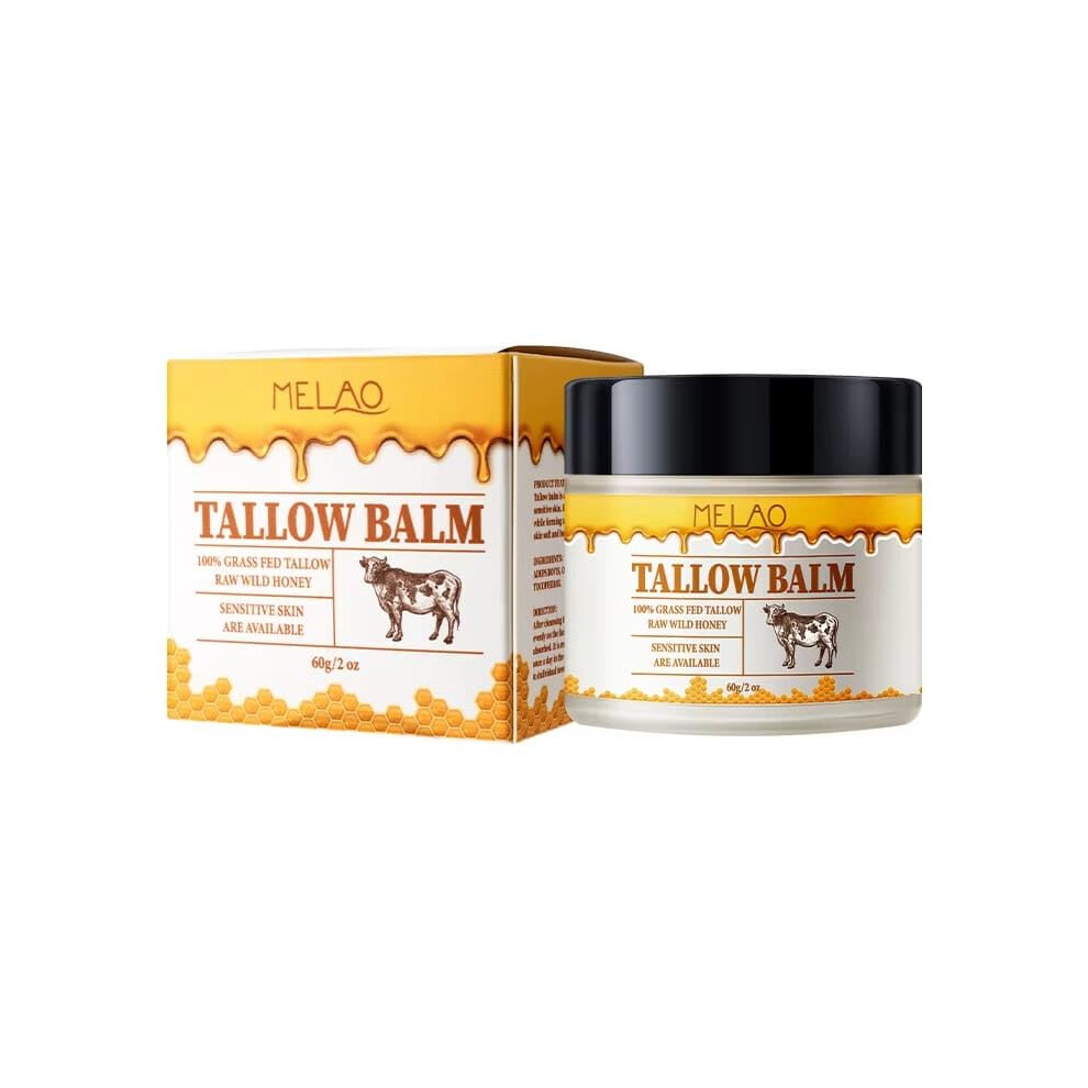 GrassFed Tallow Balm with Honey and Beeswax for Deep Hydration and Sensitive Skin, 60g