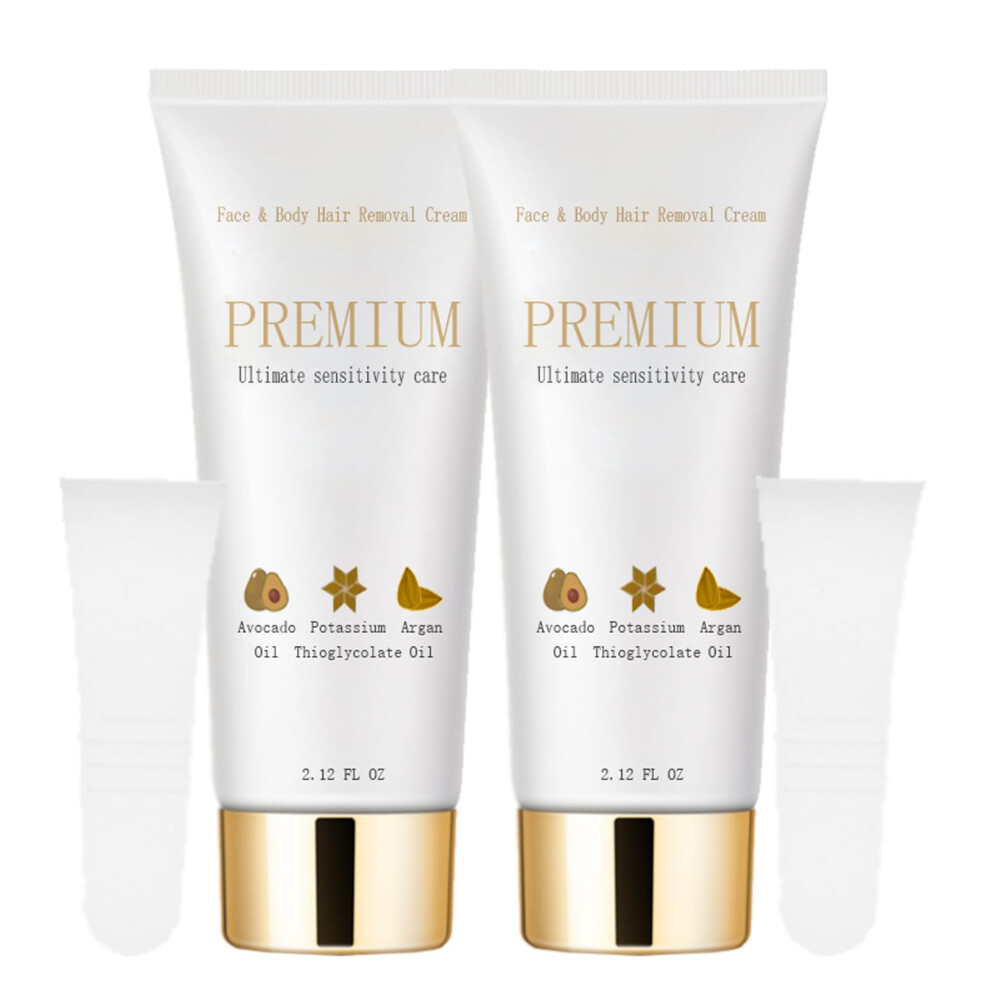 Hair Removal Cream for Sensitive Skin with Soothing Serum, Face Body Bikini Depilatory Cream Pack of 2