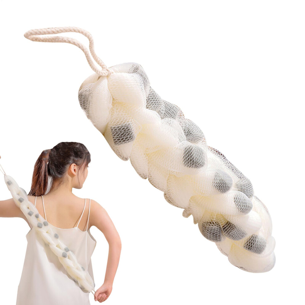 Gray Back Scrubber For Shower With Stretchable Dual Handles And Quick Foaming Exfoliating Bath Towel