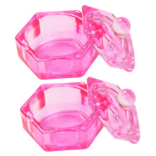 2pcs Pink Crystal Glass Dappen Dish Lid for Acrylic Nails, DustProof Cover for Manicure Nail Art
