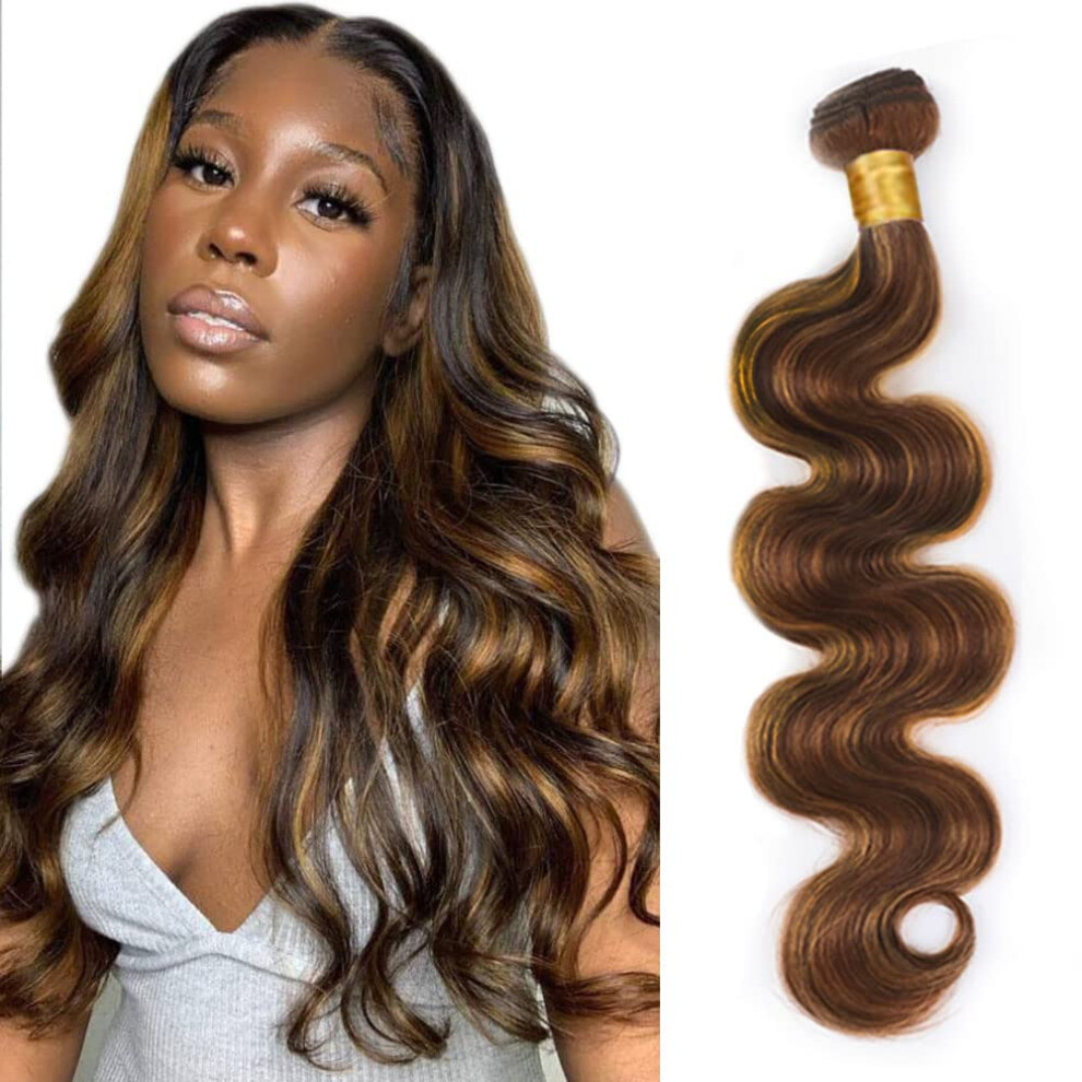 Brazilian Body Wave Hair Bundles P4/30 Brown Highlight 16 Inch Human Hair Extensions Double Weft
