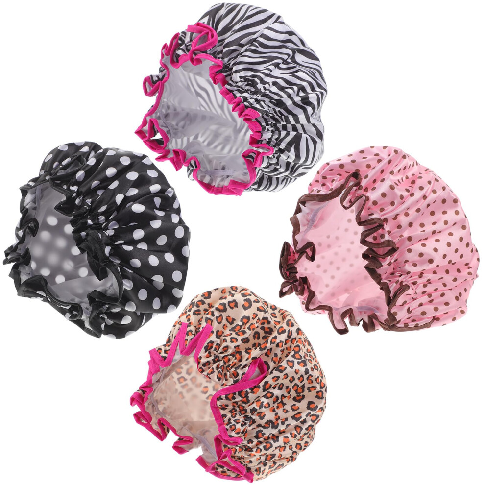 Reusable Waterproof Shower Cap for Women and Men, Double Layer Satin Edge Hair Protection, 4pcs