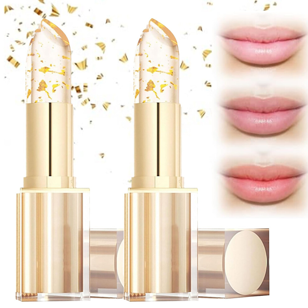 24K Gold Color Changing Lipstick with Adaptive Color Technology, Moisturizing pH Reactive Lip Balm (2pcs)