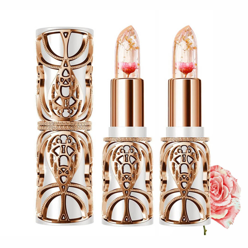 pH Color Changing Lipstick Duo with Flower Jelly, Long Lasting Hydrating Tinted Lip Balm Set