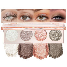Waterproof Shimmer and Glitter Eyeshadow Palette Quad, Long Lasting Smokey Metallic Makeup