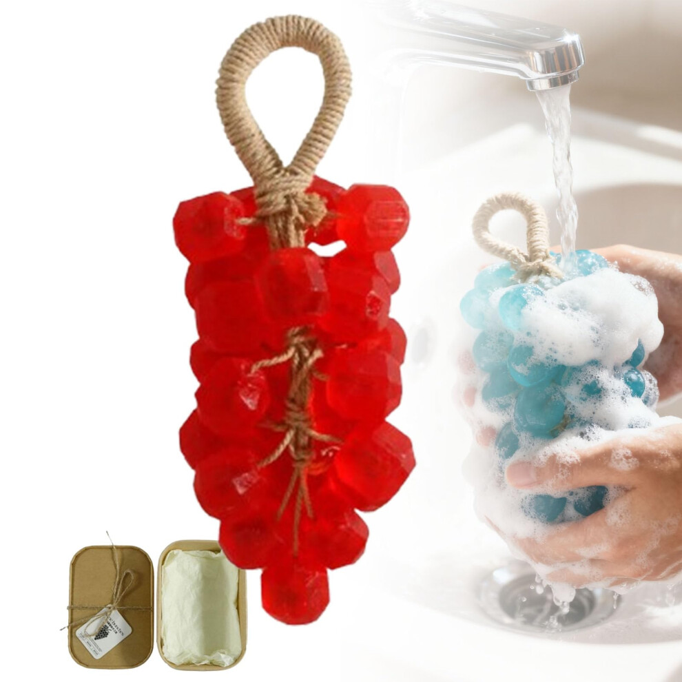 Handmade Crystal Grape Soap on a Rope with Fresh Scent, Decorative Artisan Bath Bar (1, D)