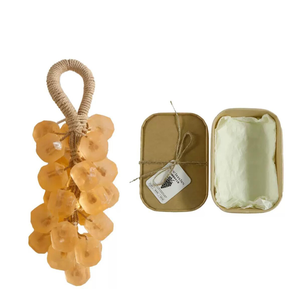 Handcrafted Grapes Soap on a Rope with Lavender Lemon Scent, Decorative Gift Box, Deep Orange