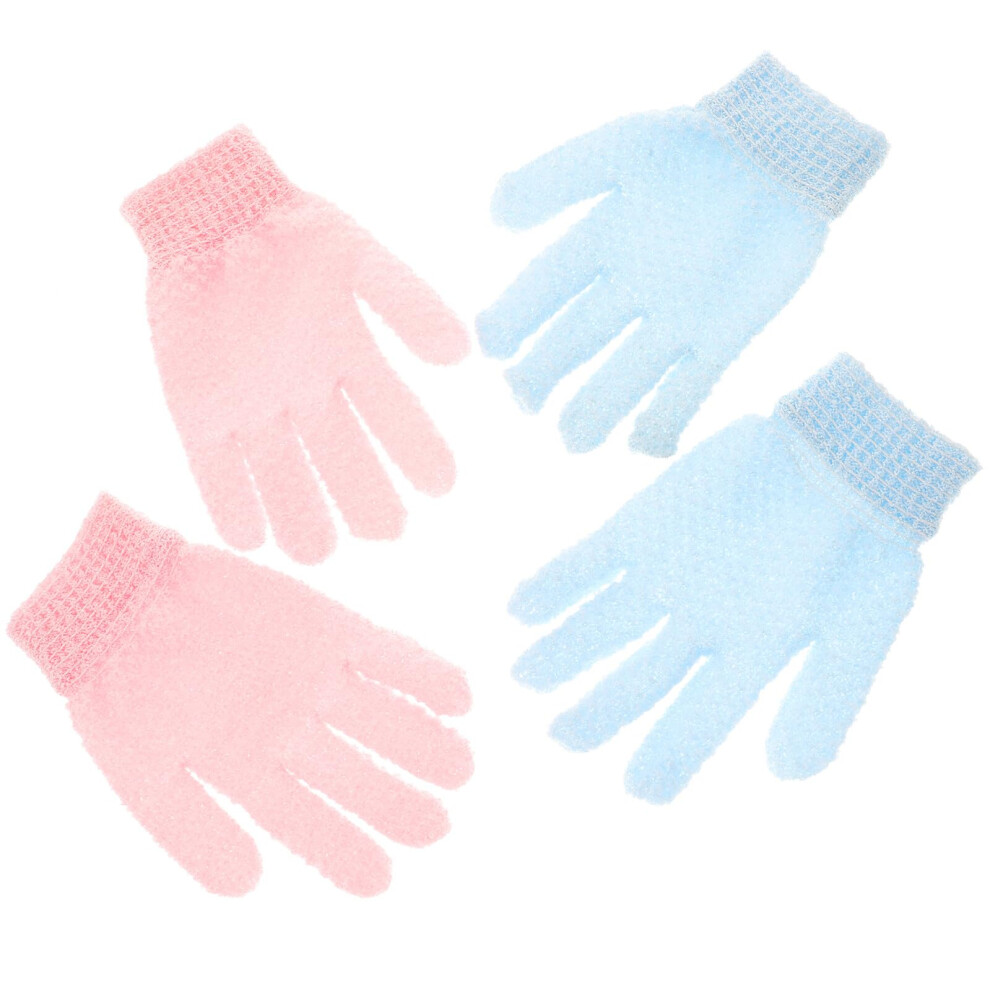 Blue/Pink Exfoliating Bath Gloves Dualsided Loofah Body Scrub Mitt For Deep Skin Cleansing