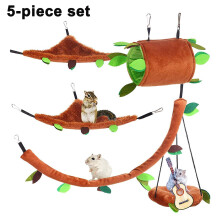 Conjunto criativo de 5 peças com tema de selva: acessórios para gaiola suspensa, rede para pequenos animais, pelúcia macia e confortável.