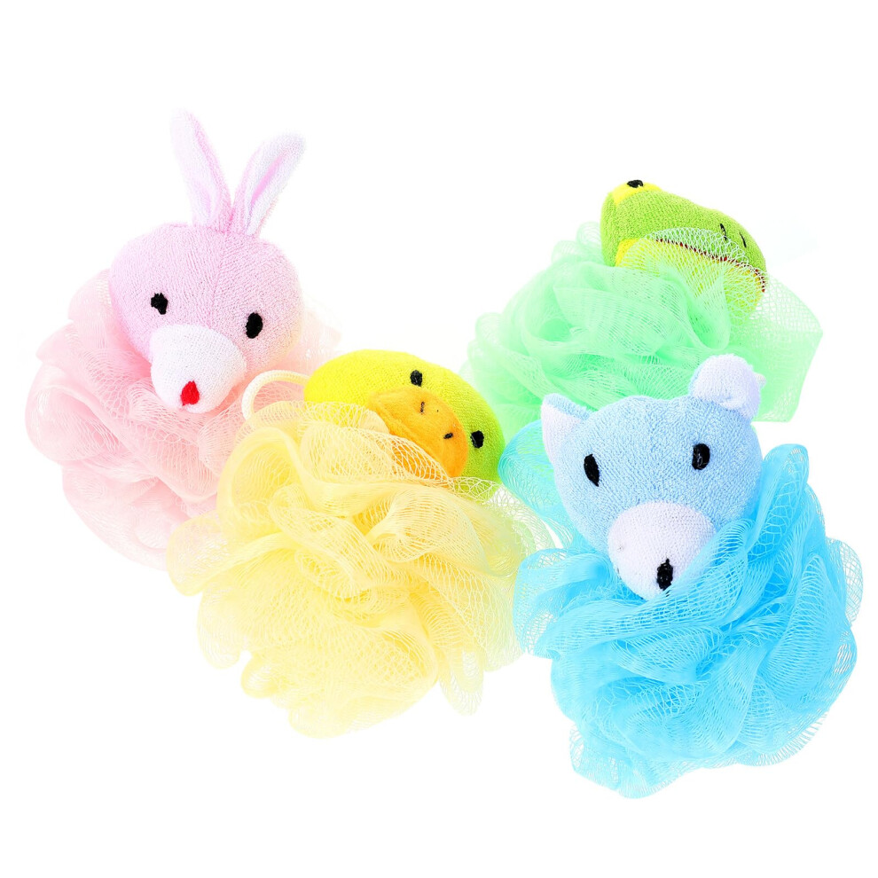 4Pcs Cartoon Animal Bath Loofah Shower Sponges with Gentle Exfoliating Mesh for Kids and Adults