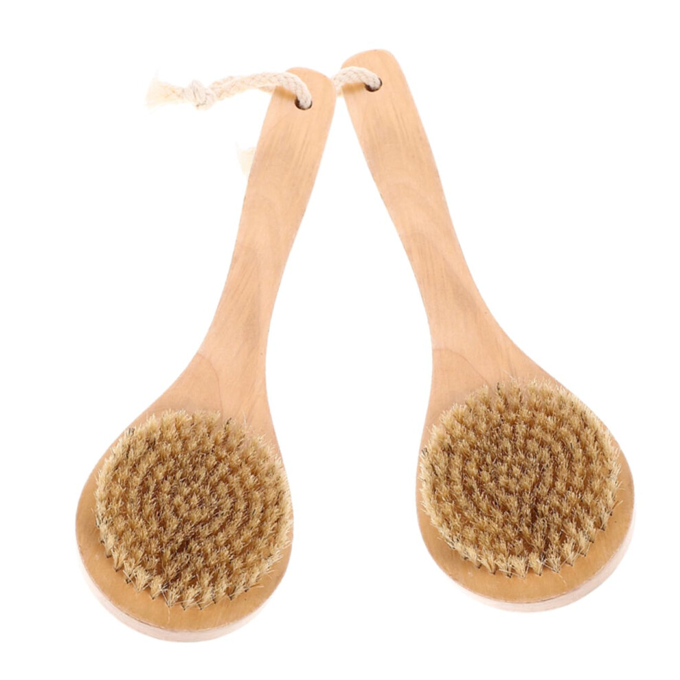 2pcs Bath Brush Natural Boar Bristle Back Scrubber with Long Handle for Wet and Dry Exfoliation