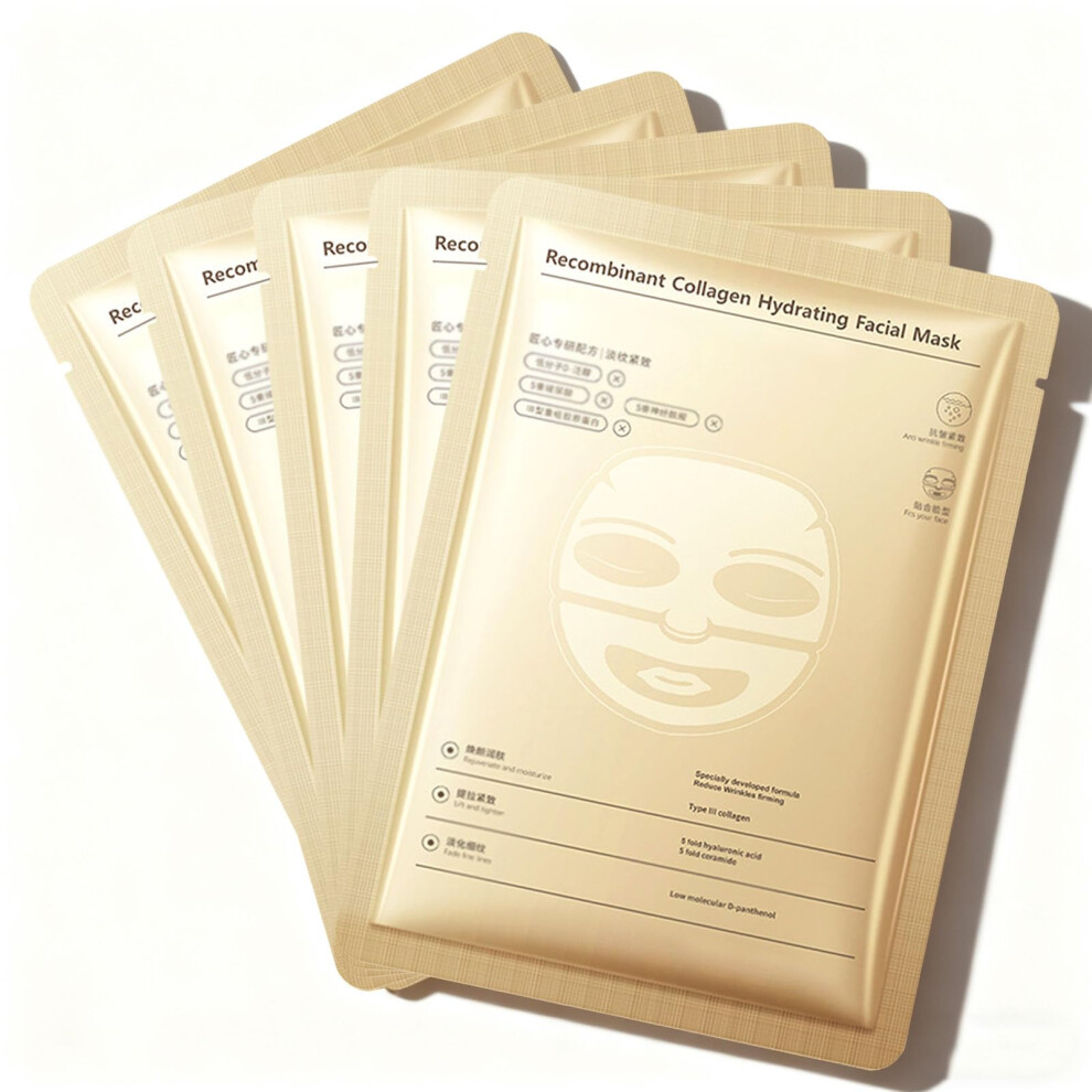 Collagen Face Mask with Hyaluronic Acid, Overnight Hydration and AntiAging Care, 5 Pcs