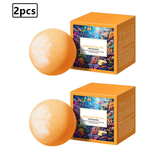 Fruit Scented Bath Bombs 2Pack with Gentle Moisturizing and Bubble Spa Effect, Orange Gift Set 1