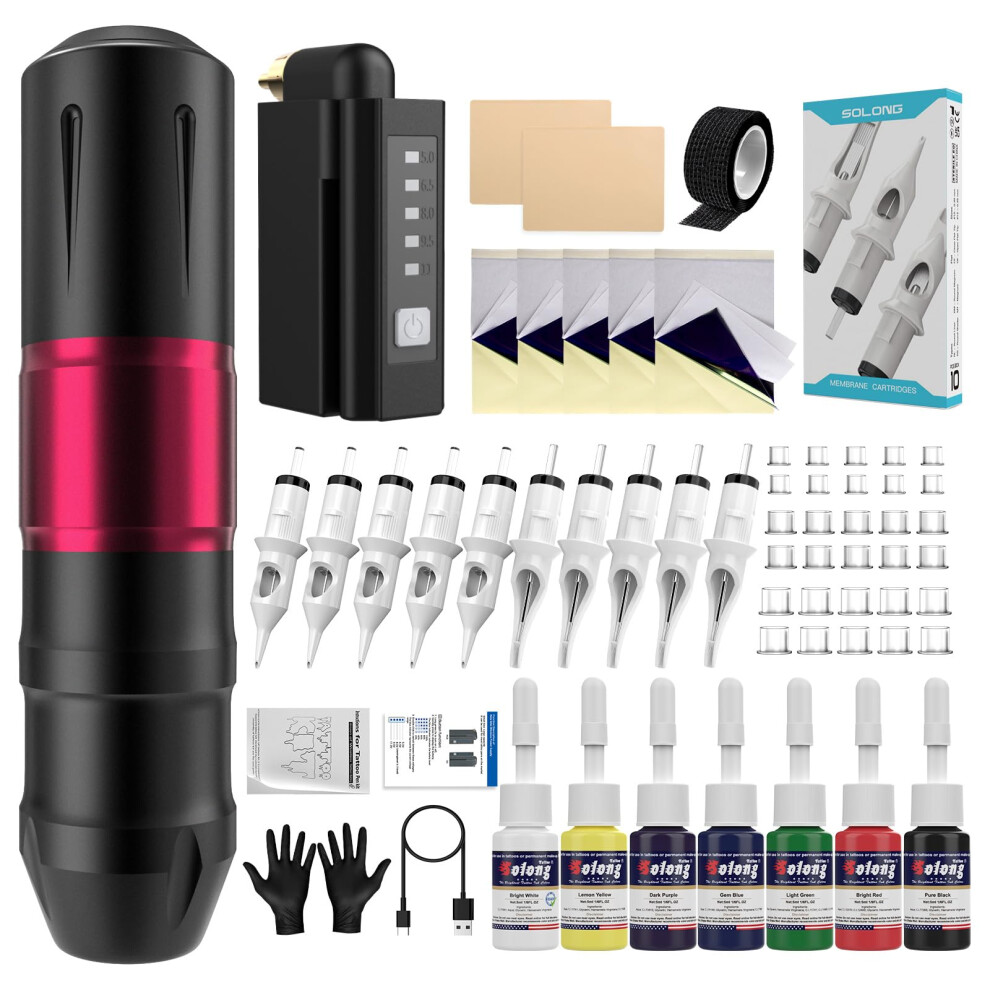 Wireless Tattoo Kit with 1600mAh Cordless Pen, 10 Needles, Ink and Accessories for Beginners