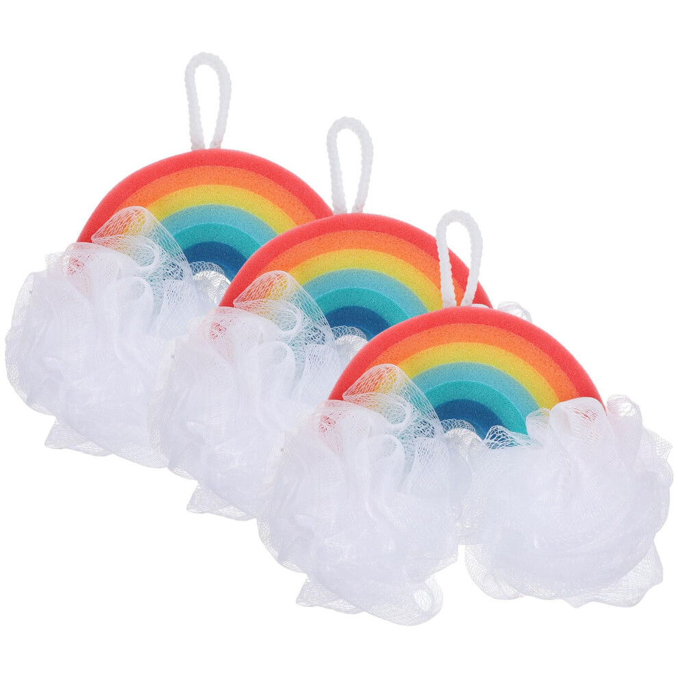 3 Pack Rainbow Bath Sponge for Kids, Colorful Shower Scrubber with Gentle Exfoliation and Massage