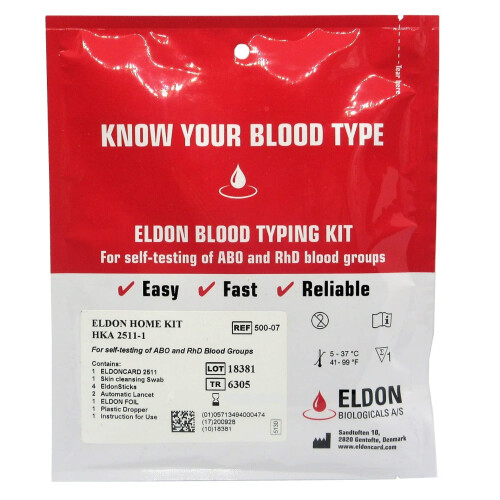 1 x Blood Type Test Kit - Group A, B, RHD Testing - Home EldonCard Tests 1