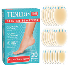 Teneris, 20 Hydrocolloid Blister Plasters – Instant Pain Relief, Waterproof & Invisible, Fast Healing, Friction-Proof – Thin & Fle