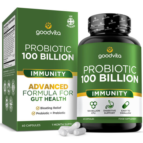 Goodvita Probiotics for Gut Health | UK Made | High Strength 100 Billion CFU | 60 Capsules, 1 Month Supply | Digestive + Immunity