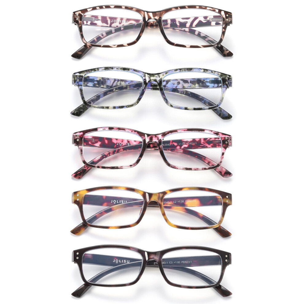 Jolisu Reading Glasses For Women Men - 5 Pack Ladies Stylish Readers Computer Eyeglasses W/Spring Hinge - Blue Light Blocking Glas