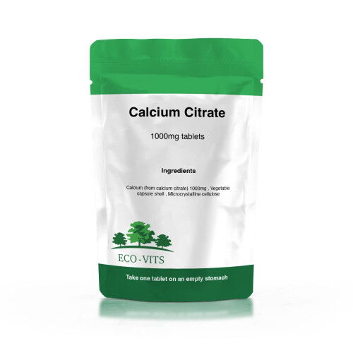Calcium Citrate (1000mg) 60 Tablets Highly Absorbable Form Strong Bones & Teeth ECO-VITS