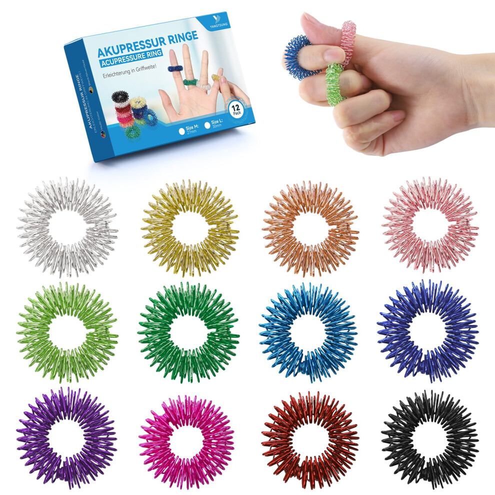 Yangtsung Spring Acupressure Rings, 12Pcs 27Mm Spiky Sensory Finger Rings For Anxiety & Stress Relief, Blood Circulation, Versatil