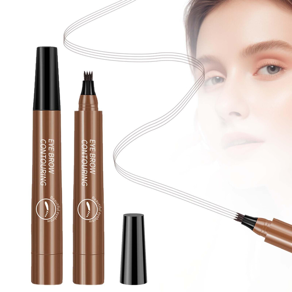 Brown Microblading Eyebrow Pen Waterproof 4Tip Long Lasting Natural Brow Pencil With Hairlike Strokes