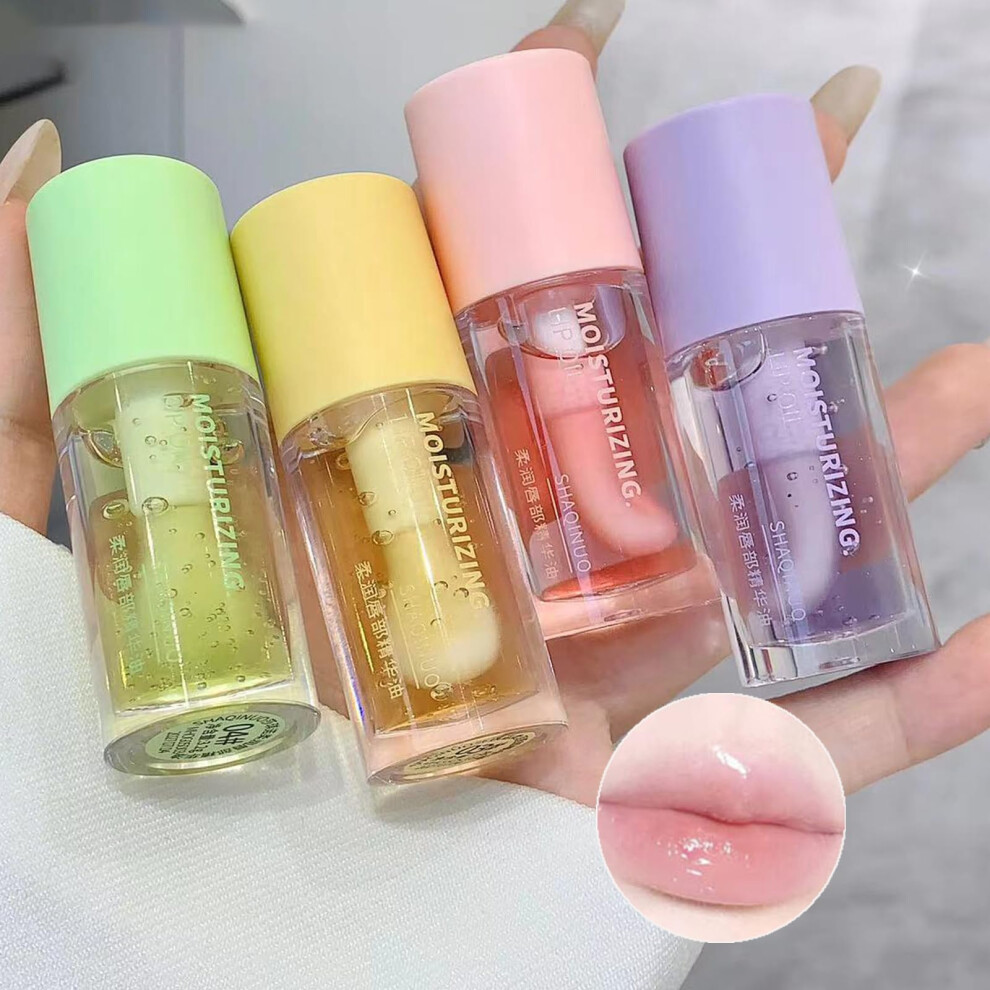 Clear Moisturizing Lip Oil And Fruit Flavored Lip Gloss Set, 4Pcs Hydrating Balm For Dry Lips